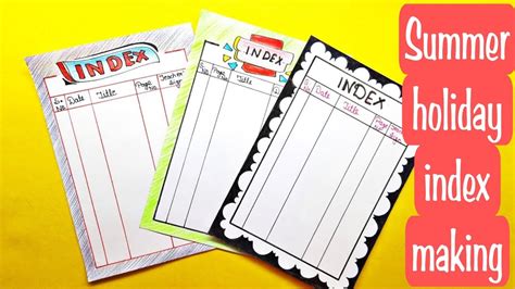 Summer Holiday Homework Index Border Design Index Page Index Design For