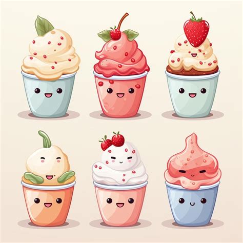 Premium Photo Cute Cartoon Ice Cream Character Set Vector