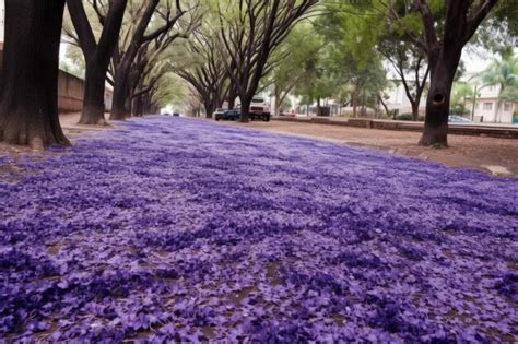 Premium Ai Image Fallen Jacaranda Flowers Creating A Purple Carpet On