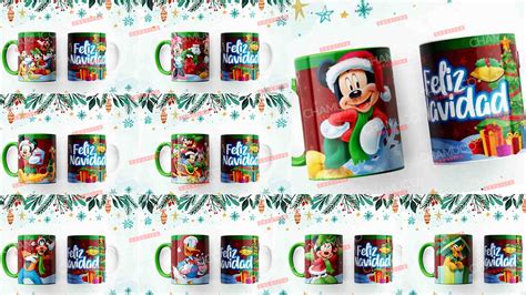 Plantillas Editables De Mickey En Navidad Para Sublimar En Taza