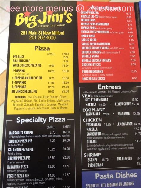 Online Menu Of Big Jims Pizzeria And Restaurant Restaurant New Milford