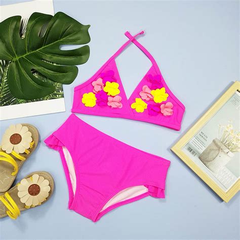 Premium Girls Cute D Flower Triangle Bikini Sets