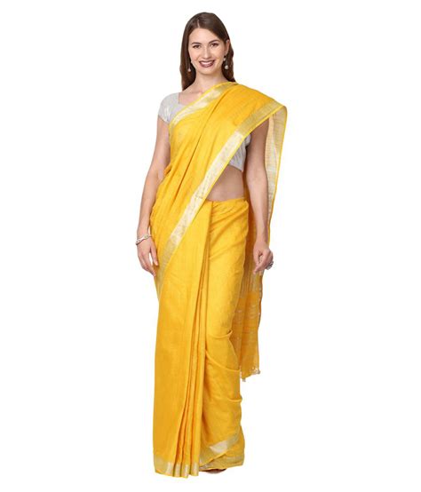 Queen Silk Yellow Bhagalpuri Cotton Saree Buy Queen Silk Yellow