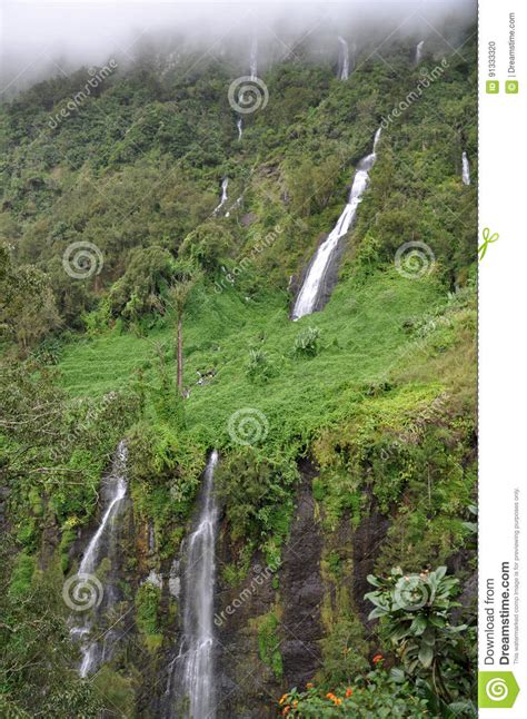 Cachoeiras Em Cirque De Salazie Reunion Island Foto De Stock Imagem