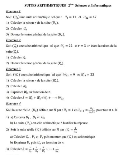 2 ème Sciences Math Suite arithmétique 2éme science