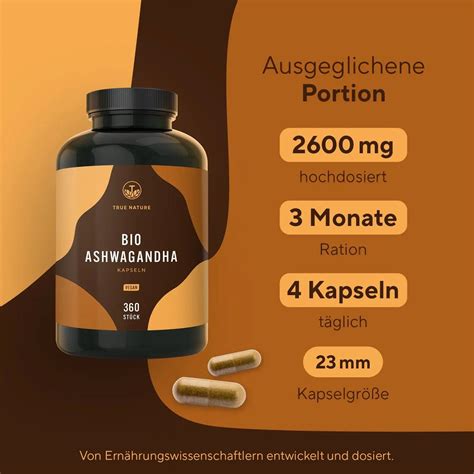 TRUE NATURE Bio Ashwagandha Kapseln Vegan Made In Germany 3x360 St