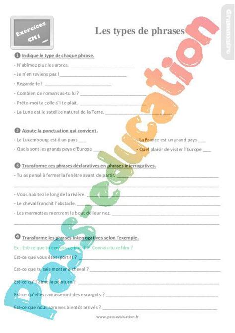 Les Types De Phrases Au Cm1 Bilan Pdf à Imprimer Par Pass Education Fr Jenseigne Fr