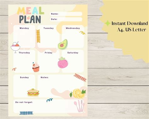 Kids Meal Planner Weekly Meal Planner Printable Daily Meal Etsy