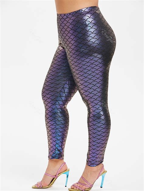 [48% OFF] Plus Size Shiny Scale Print Mermaid Leggings | Rosegal