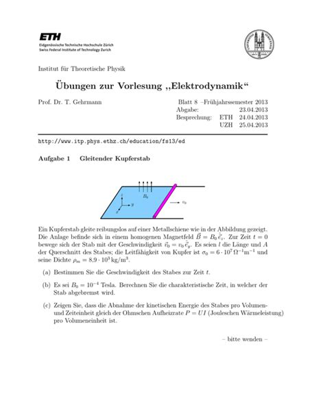 Ubungen Zur Vorlesung Elektrodynamik