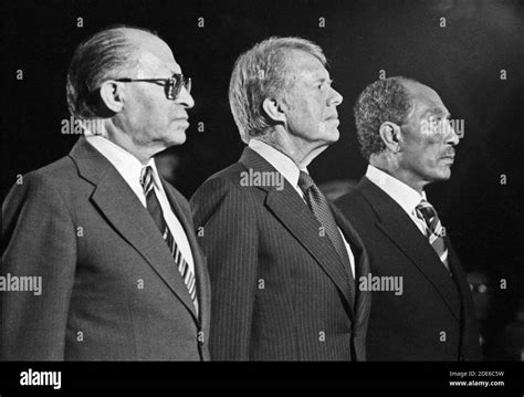 Close Up Of Menahem Begin Jimmy Carter And Anwar Sadat At Camp David