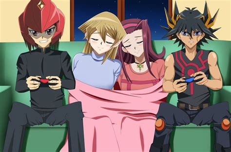 Ygo Cr Playing Videogames Jaden Yuki Judai With Winged Kuriboh And Alexis Rhodes