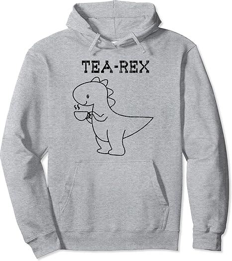 Tea Rex Funny Drinker Graphic Pullover Hoodie Uk Clothing