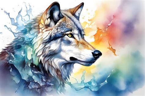 Premium Ai Image Water Colorful Wolf