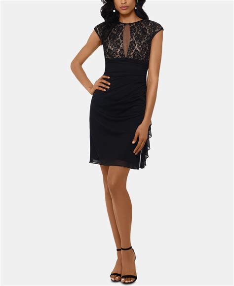 Betsy Adam Ruched Lace Sheath Dress In Black Nude Black Lyst