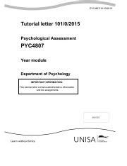 Psychological Assessment Pyc Tutorial Letter