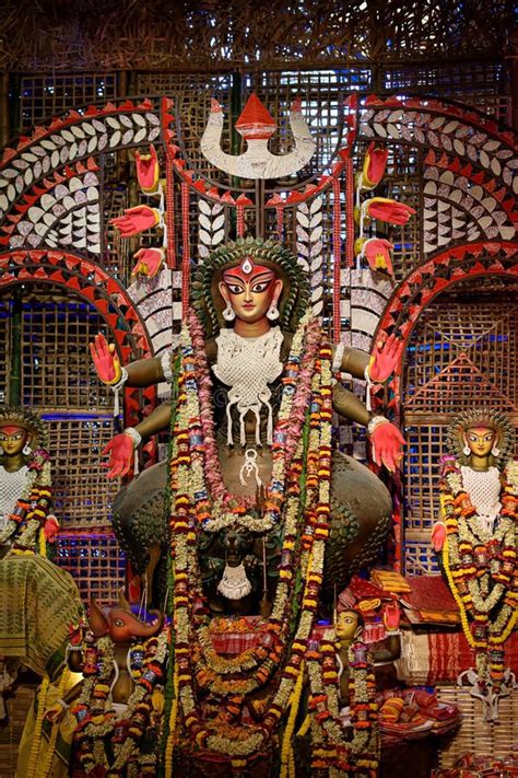 Goddess Devi Durga Idol Decorated At A Puja Pandal In Kolkata West