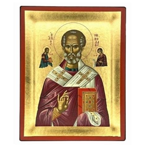 Saint Nicholas Silk Screen Icon Gold Leafed Natural Wood