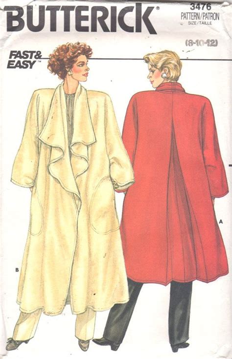 Butterick 3476 1980s Misses Draped Cascade Swing Coat Pattern Inverted