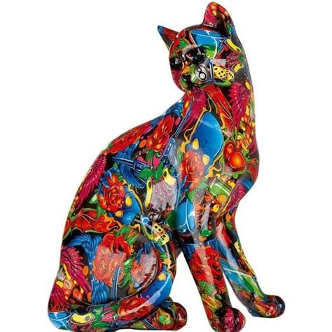 Grande Statue De Chat En R Sine Multicolore Hauteur Centim Tres