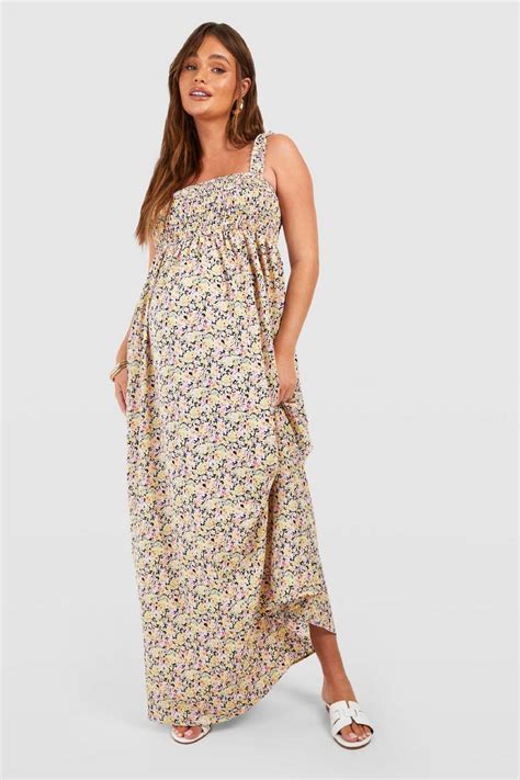 Maternity Floral Shirred Maxi Dress Boohoo Uk