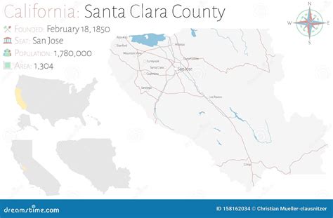 Map Of Santa Clara County In California Stock Vector Illustration Of Jose Geography 158162034