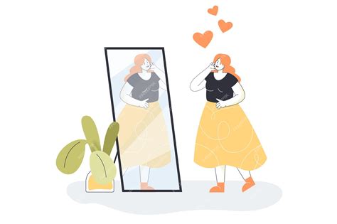 Premium Vector Smiling Narcissist Woman Standing In Front Of Mirror