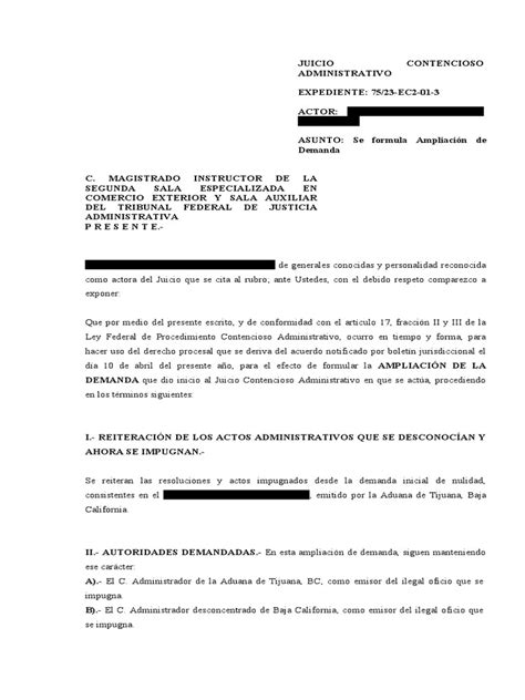 Ampliación De Demanda Juicio Contencioso Administrativo Pdf Caso De Ley Fiscal