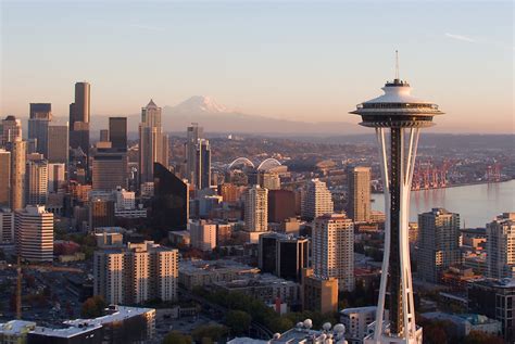 Seattle Space Needle Mount Rainier Skyline Aerial Joel Rogers