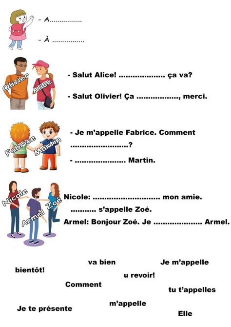 Ficha de Salutations Enseñanza de francés Clases de francés Fichas