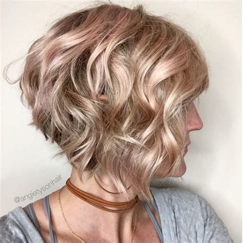 Wavy Inverted Bob With A Hint Of Pink Wavy Bob Hairstyles Stacked