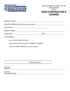 Fillable Online Stillwater APPLICATION TO THE CITY OF The City Of