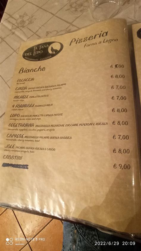 Menu Da La Tana Del Lupo Ristorante Pizzeria Pescasseroli