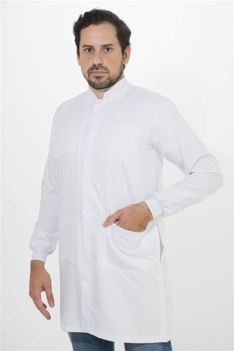 Jaleco Masculino Gabardine Gola Padre Manga Longa Bambu Branco Inverso