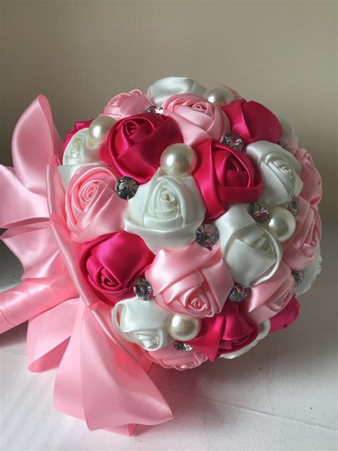 Rosette Ribbon Roses Bridal Bouquet In 2021 Bridal Bouquet Ribbon