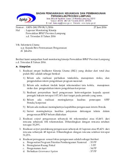 Nomor Lkin Pw Juni Hal Laporan Monitoring Kinerja