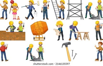 Construction Worker Set Man Tools Illustration Stock Vector Royalty