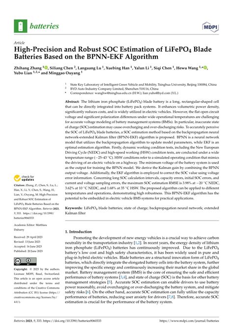 Pdf High Precision And Robust Soc Estimation Of Lifepo4 Blade Batteries Based On The Bpnn Ekf