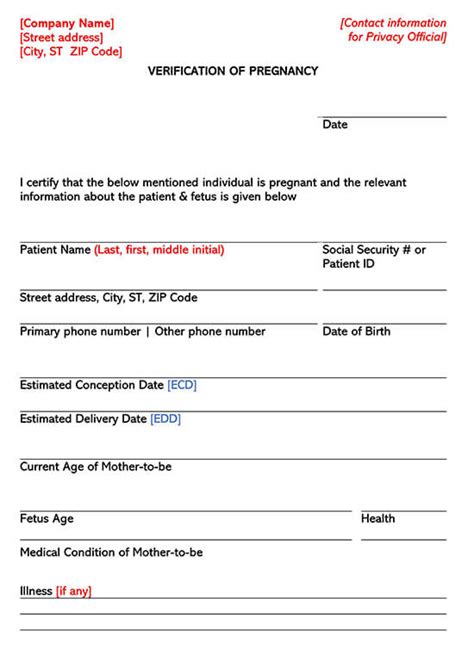 Free Printable Pregnancy Verification Forms Printable Forms Free Online