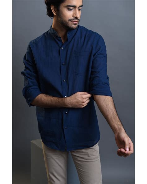 Blue Pocket Embroidered Shirt By M Squared By Manik Mongia The Secret