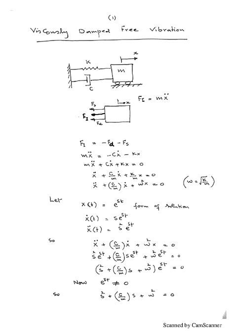 Lecture Damped Free Vibration Viscously Damped Free Vibration T K