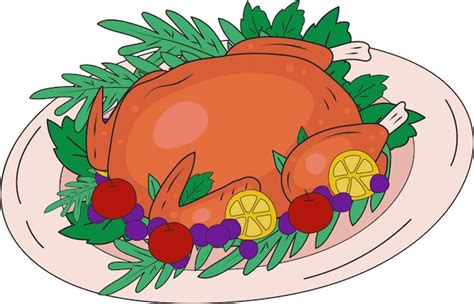 Premium Vector Thanksgiving Roasted Cooked Turkey Chicken On Plate Illustration Graphic Element