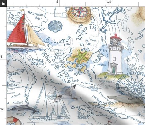 Sail Away Nautical Map Fabric Spoonflower