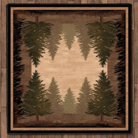 Tall Pine Woods Rug 8 Ft Squareblack Forest Décor