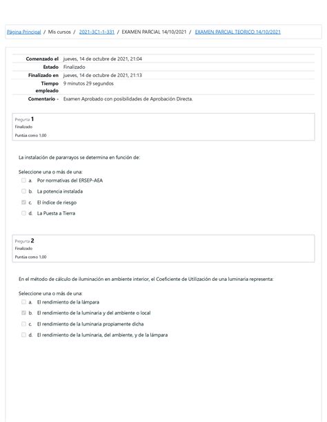 Examen Parcial Teorico Revisi N Del Intento Comenzado El