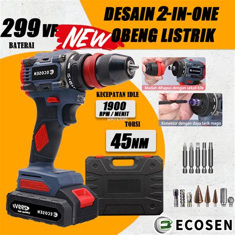 Jual ECOSEN Bor Baterai 299VF Bor Tanpa Kabel Bor Listrik Set Bor