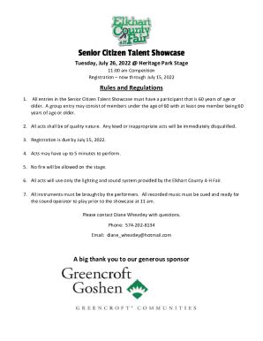 Fillable Online Senior Citizen Talent Showcase Fax Email Print PdfFiller