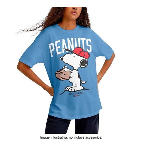 Playera Snoopy Talla G Letras Peanuts Azul Walmart