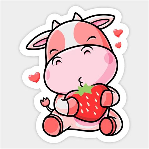 Cute Strawberry Cow Hugging A Strawberry Sticker Strawberry Cow Artofit