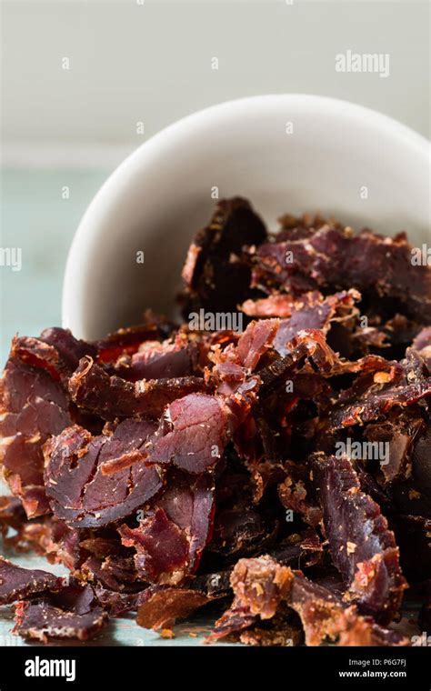 South African Biltong Dried Out Meat Cut Into Small Snack Size Pieces Good Source Of Protein